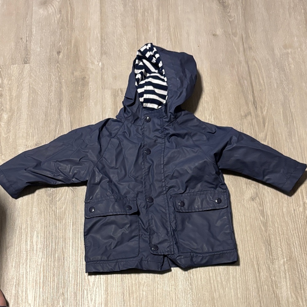 Gap Navy Hooded Raincoat with Striped Lining
